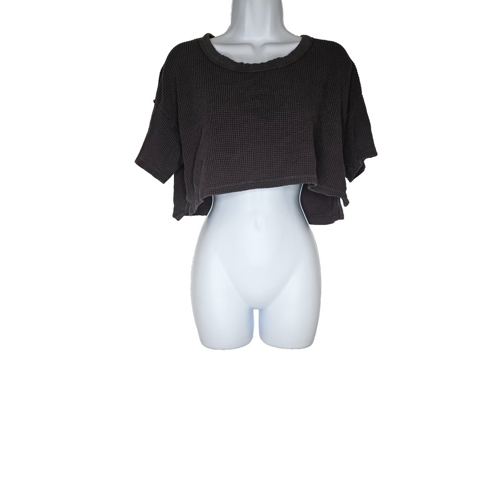 Offline Aerie Cropped Waffle Knit Tee Brown Boxy Short Sleeve Athleisure S